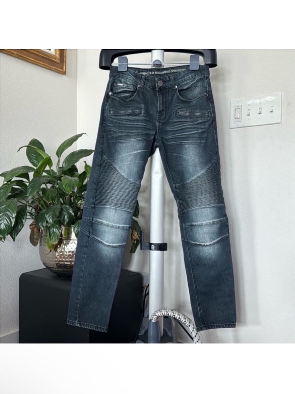 Versace 19V69 Italia Abbigliamento Sportivo Moto Biker Slim Jeans Sz 30X30 Blue